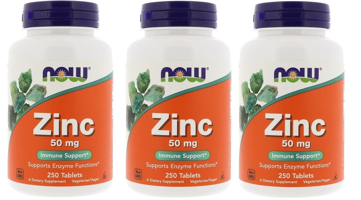 Now Foods Zinc Gluconate 50mg Tablets, 250 Count, 3 Packs