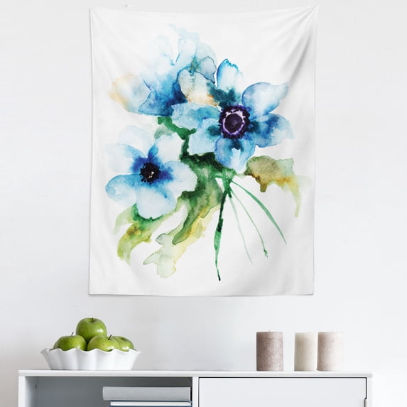 Summer Tapestry, Pale Colored Summer Season Leaves Bouquet Nature Image Print, Fabric Wall Hanging Decor for Bedroom Living Room Dorm, 5 Sizes, Teal Green White, by Ambesonne