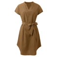 thumbnail image 4 of Robe Décontractée Unie à Manches Courtes Col en V pour Femmes - Coupe Ample pour Usage Quotidien, 4 of 5