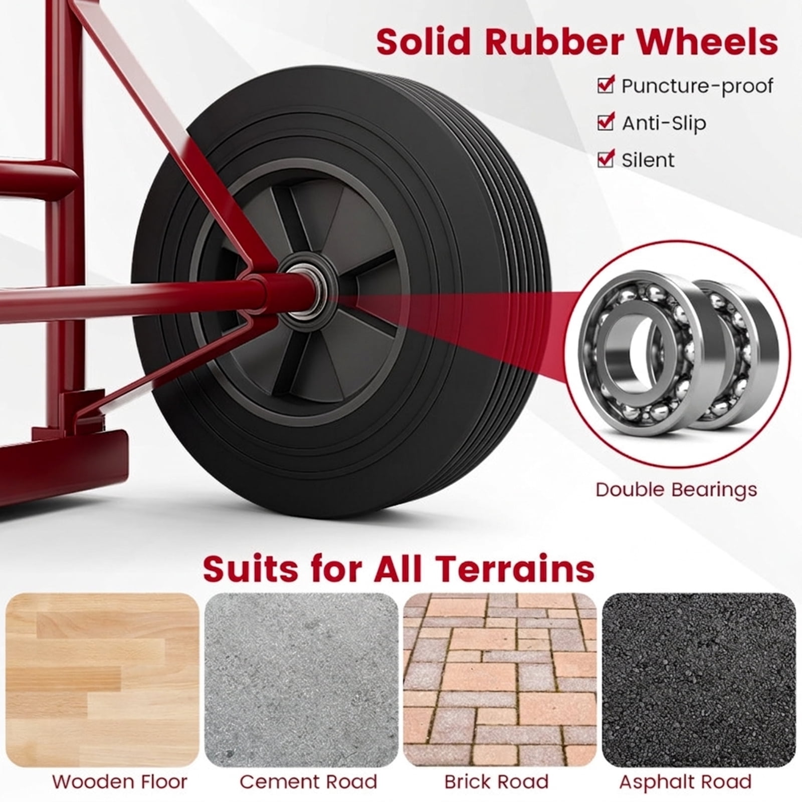 Biotree Hand Truck 660 lbs Capacity Sack Truck Dolly with 10 Inch Wheels and Foldable Toe Plate, Red