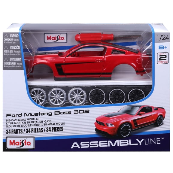 Maisto: Assembly Line Model Kit - 2012 Ford Mustang Boss 302 - Red, 1:24 Diecast Muscle Car, DIY Building Set, Pre-Painted Parts, Collectible Replica