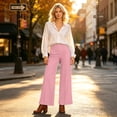 thumbnail image 5 of Miluxas Women's High Waist Seamed Wide Leg Pants Tummy Control Business Casual Loose Trousers with Pockets Summer Pants for Daily Outings Pink, 5 of 9