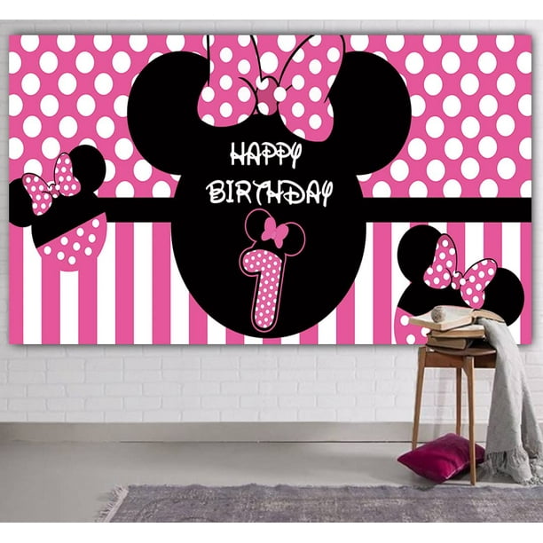 Minnie 1st Birthday Backdrop, Minnie 1st Birthday Banner Party Supplies,  Minnie 1st Birthday Decorations, First Birthday Photography Background (  x  ft) 