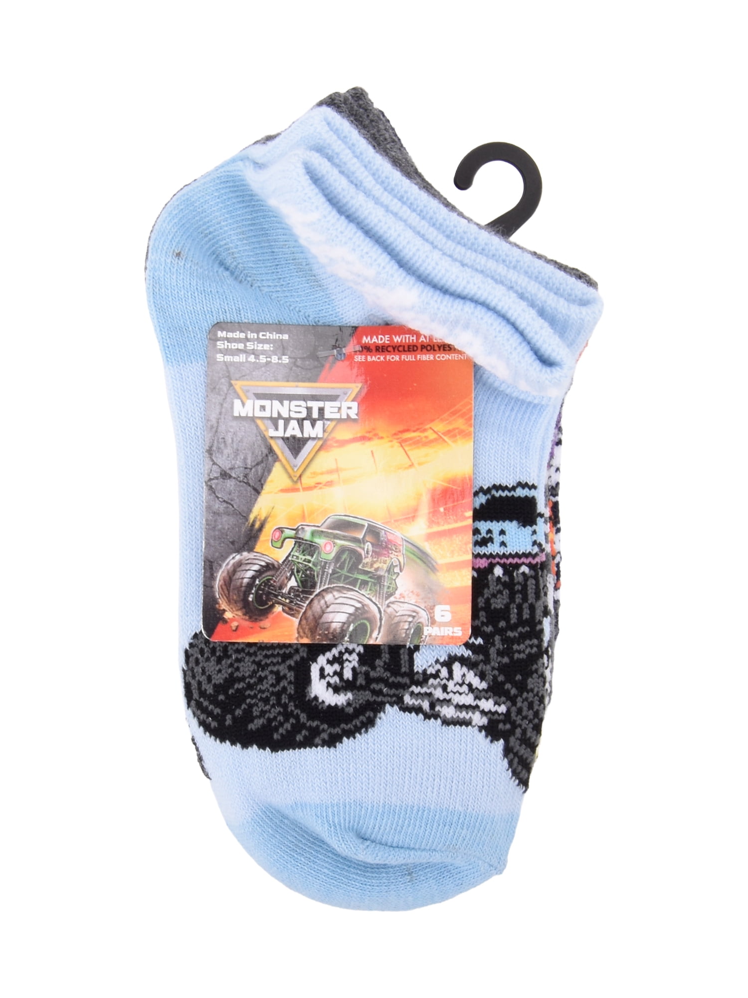 Monster Jam Boys No Show Socks, 6-Pack, Size Small
