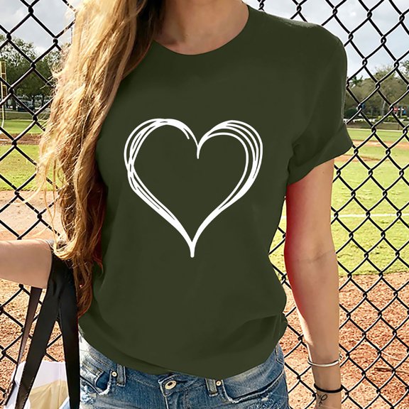 Xqxayjr Womens Summer Tops Blouses Under $5 Casual Short Sleeve Tshirts Shirts Love Heart Graphic Print Basic Crew Neck Trendy Summer Shirt Grandma Mothers Day Gift