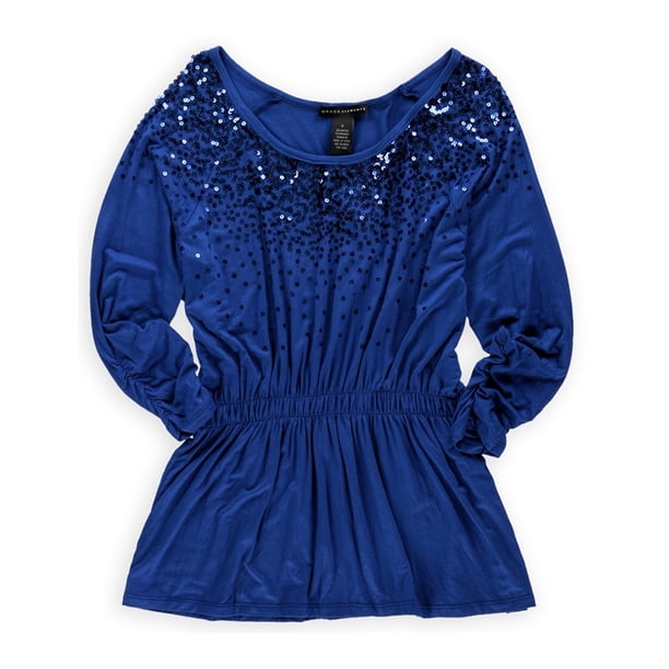 Blusa tipo túnica Grace Elements con lentejuelas para mujer azul pequeña