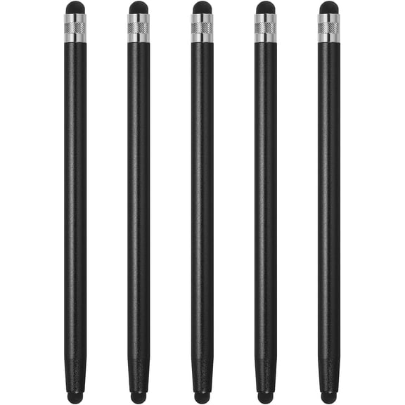 5pcs Stylus Pens for Touch Screens Dual Rubber Tips Capacitive Stylus Universal Tablet Pen Sensitivity Precision, Black