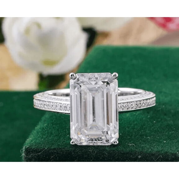 Forever Jewels 3Ct Emerald Cut Moissanite Women Solitaire Engagement Ring 14K White Gold Plated