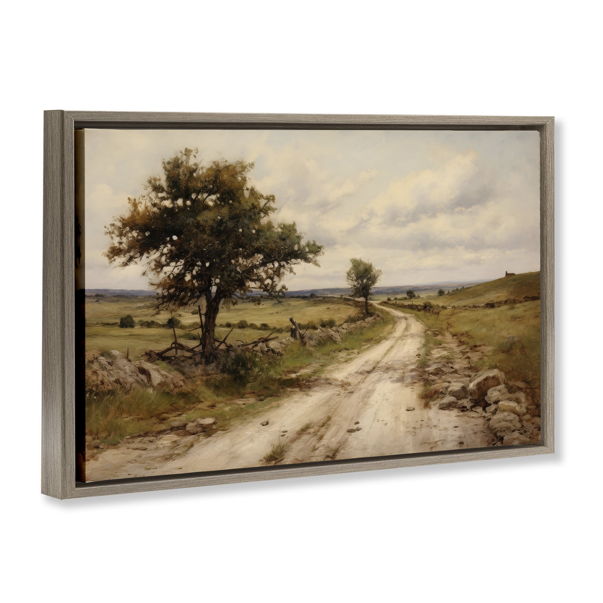 Stupell Industries Road To Nowhere Landscape & Nature Painting Brown Floater Framed Canvas Art Print Wall Art, 25 x 17