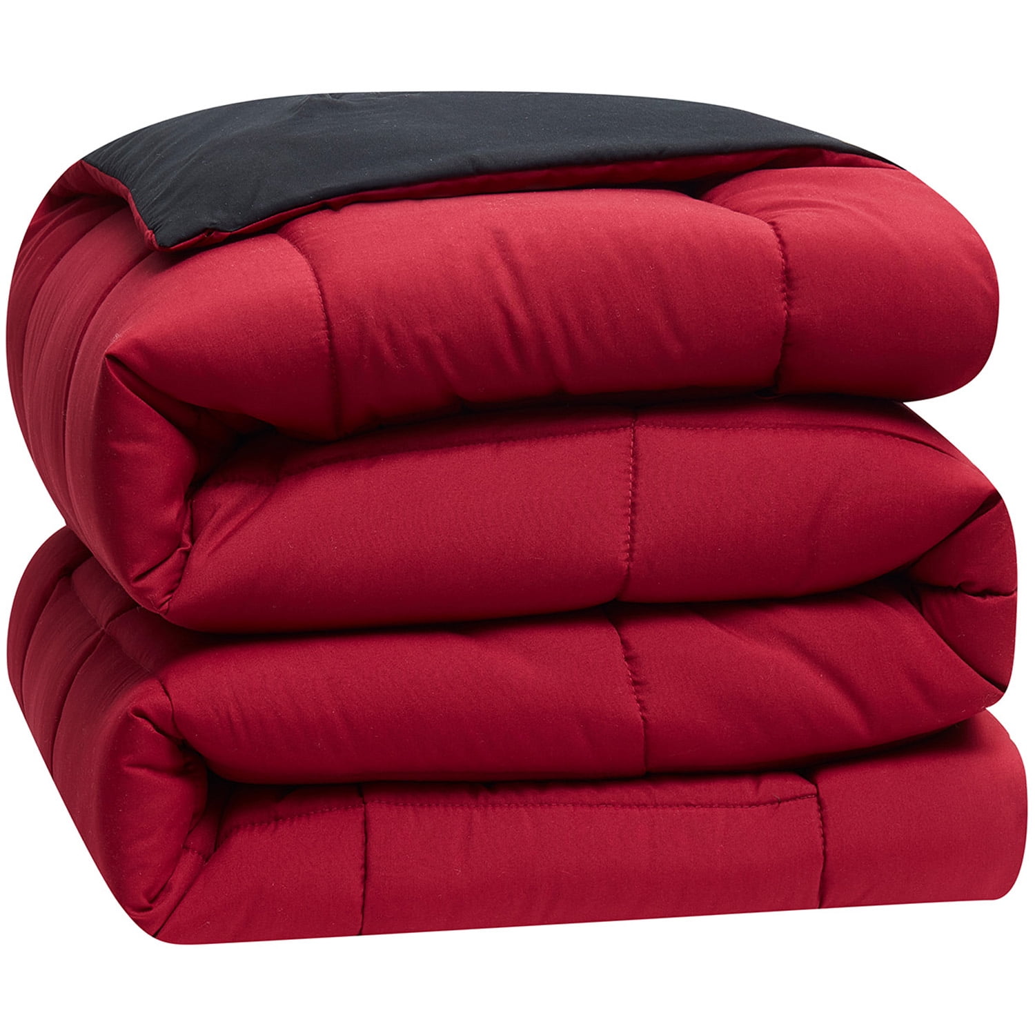 LammaLoe 3-Piece Full Size Comforter Sets, Reversible Bed in a Bag, Burgundy/Black, Quilted Bedding Comforter Set
