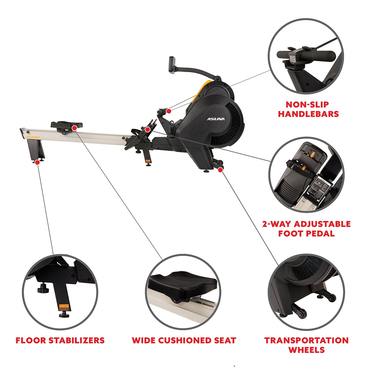 Asuna Windmill Air Magnetic Rowing Machine Rower with 14 lb Flywheel, Air and Magnetic Resistance, High Weight Capacity, Performance Monitor and Aluminum Slide Rail