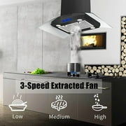 Island Mount Range Hood 36 inch Kitchen 3-Speed Extractor Fan Mesh Filter Tempered Glass