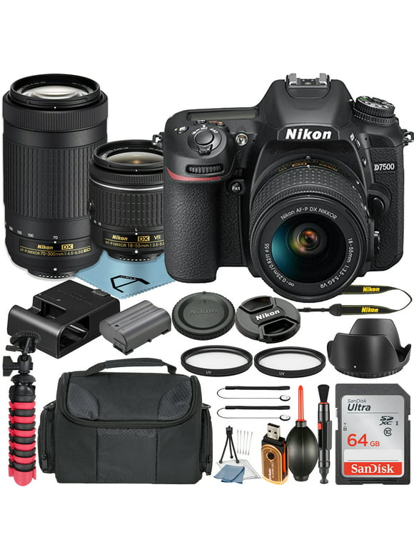 Nikon D7500 DSLR Camera with 18-55mm VR + 70-300mm Lens + SanDisk 64GB Memory Card + Case + Tripod + UV Filter + A-Cell Accessory Bundle