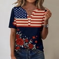thumbnail image 2 of Youpwaven Women's Independence Day V-Neck Top, Patriotic 250th Anniversary American Flag Shirt, Floral Butterfly 4th of July Graphic Tee, Short Sleeve Henley Button Up Summer Apparel, 2 of 6