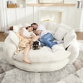 thumbnail image 3 of Aukfa 81" Oversized Round Chaise Lounge Sofa Bed, Modern Chenille Cloud Couch with Deep Seat, 14 Pillows, Assemble-Free, Beige, 3 of 9