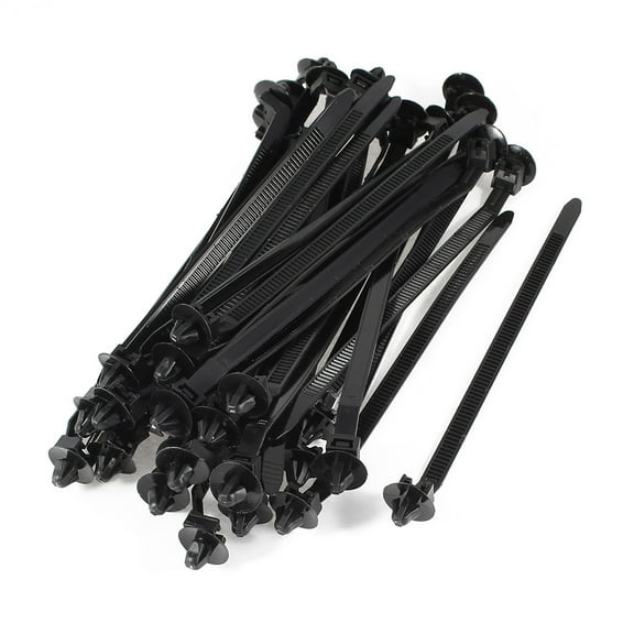 6.5mm Width Black Nylon Teeth Push Mount Cable Tie Auto Parts Fastener 40 Pcs