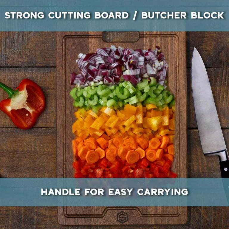 Strictly Sinks Wooden Cutting Board for Kitchen - Ideal Large Cutting Board,  Chopping Board for Meat, Vegetables & Fruits with Handle & Juice Groove -  Scratch-Resistant (19-3/4 x 11 x 7/8) 