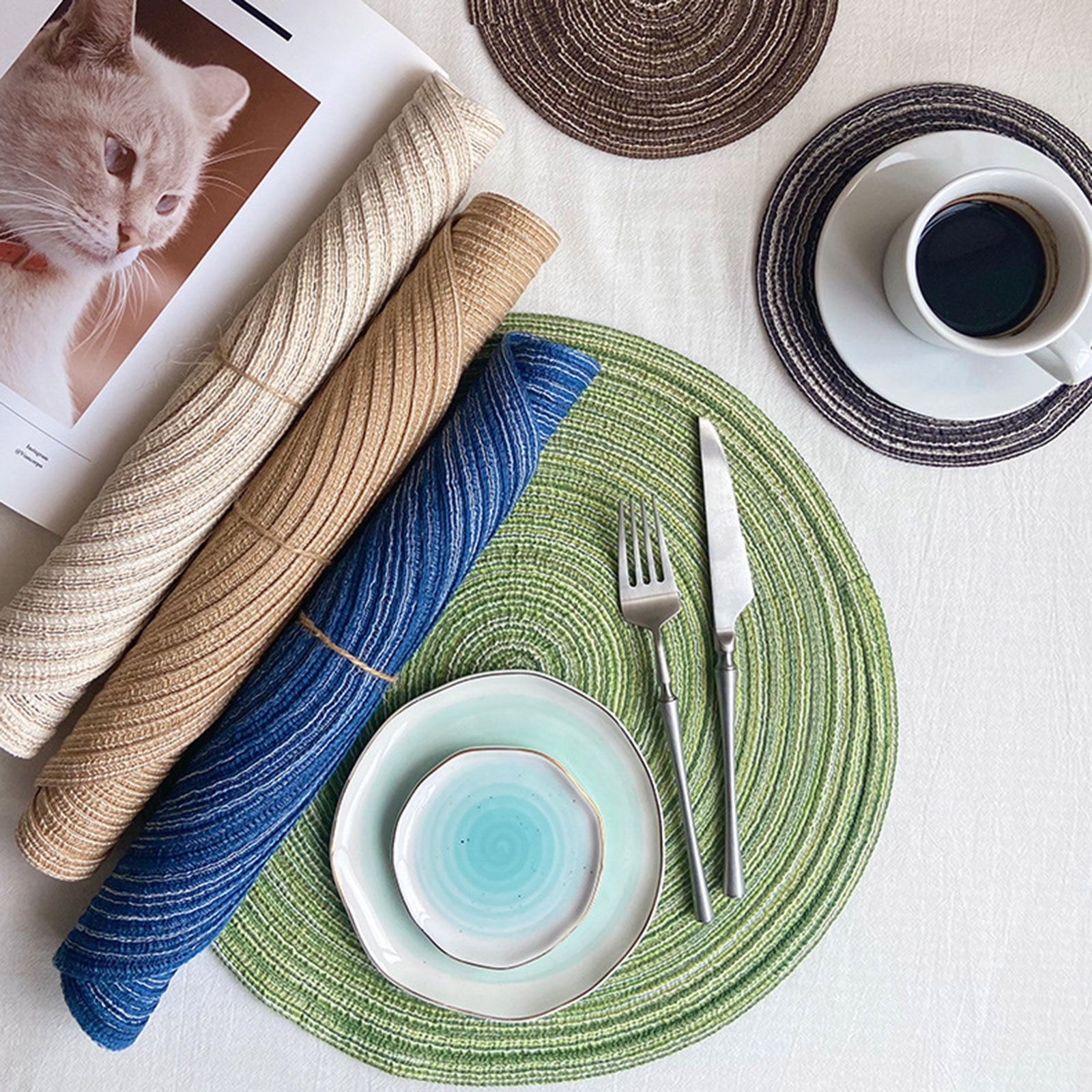 Round Placemats Set of 10, 12-in Washable Woven Placemats for Kitchen Dining Table, Table Placemats
