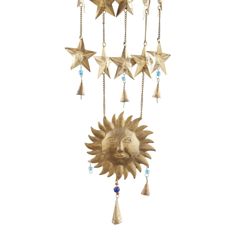 DecMode Gold Eclectic Metal Moon and Sun Windchime Bell with