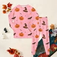 thumbnail image 2 of mgoYE Toddler Kids Little Girls Halloween Satin Pajamas Pumpkin Feather Trim Sleeve Button Sleepwear Pjs Set(Pink,3-4 Years), 2 of 9