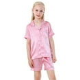 thumbnail image 2 of Little Girls Boys Button Down Pajama Sets Kids Satin Silk Short Sleeve Sleepwear 4-14Y, 2 of 8