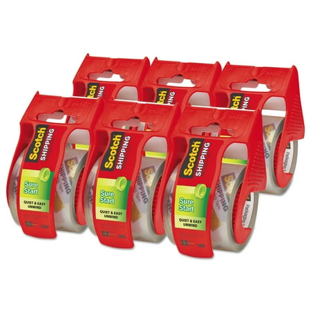 Scotch Sure Start Shipping & Packaging Tape 6 Pack, 1.88in. x 800in. Per Roll, 1.5in. Core, Clear, 6 Rolls/Pack