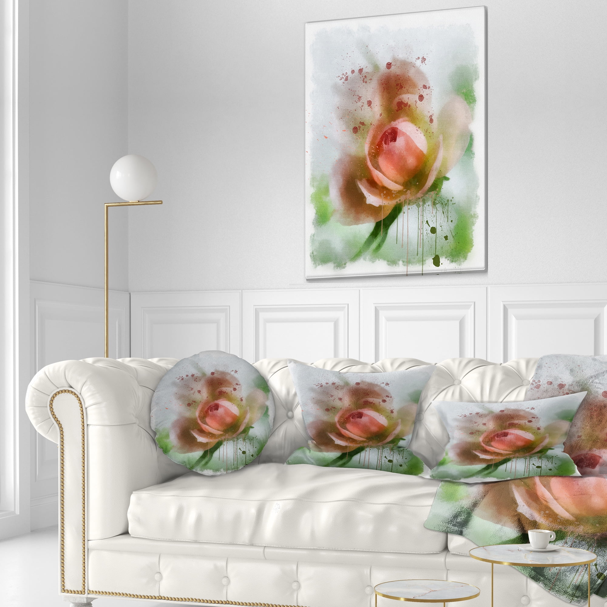 Designart Pink Flower on Green Background - Floral Throw Pillow - 12x20