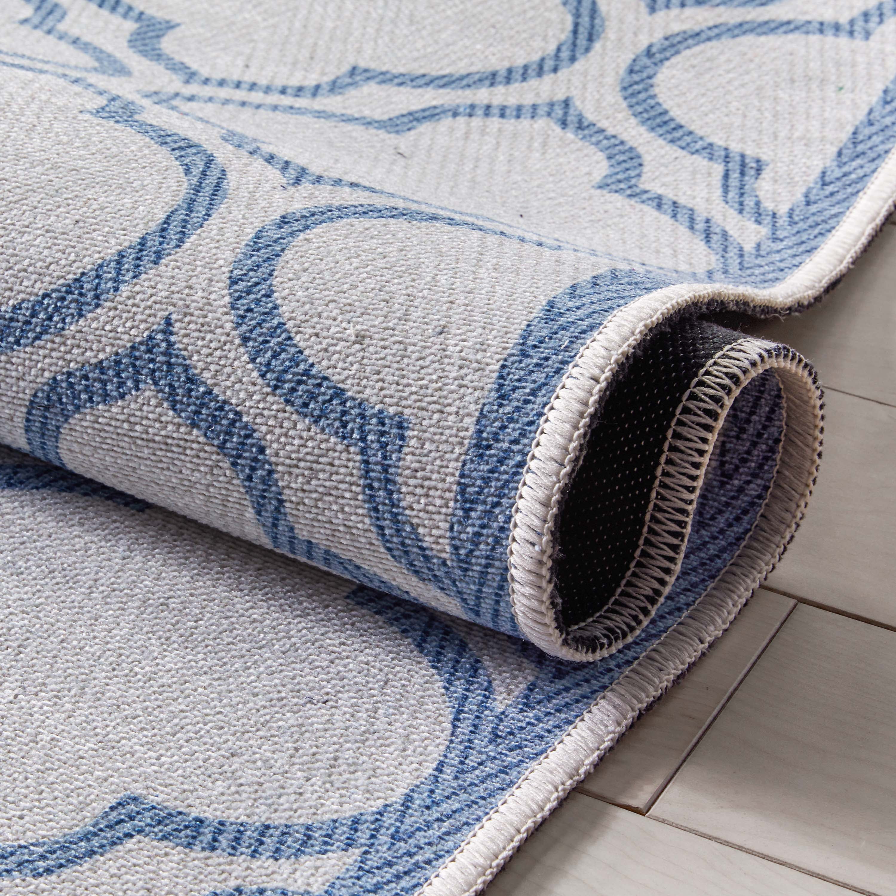 Well Woven Apollo Lattice Modern Moroccan Ivory Dark Blue 2' x 5' Runner Machine Washable Rug