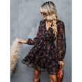 thumbnail image 4 of Robes Mini pour Femmes Décontractées de Printemps à Col en V en Mousseline Longues à Manches Paysannes Fluides Robe d'Été Noire TG, 4 of 9
