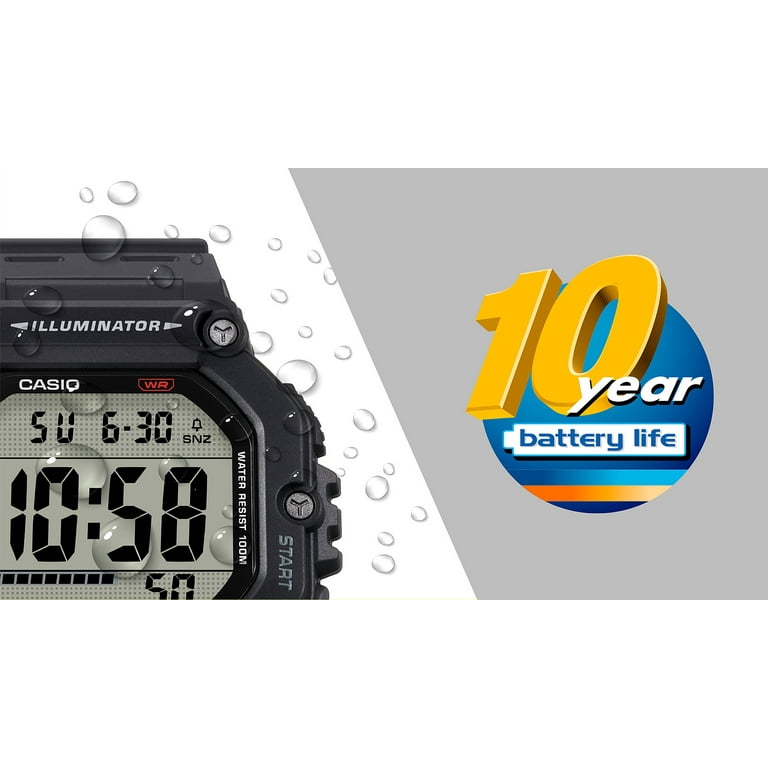 Casio Mens Digital Wristwatch Large Lcd 10-Yr Battery 100M Wr