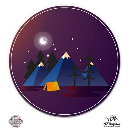 Mountains Camping Circle - 3" Vinyl Sticker - For Car Laptop I-Pad Phone Helmet Hard Hat - Waterproof Decal