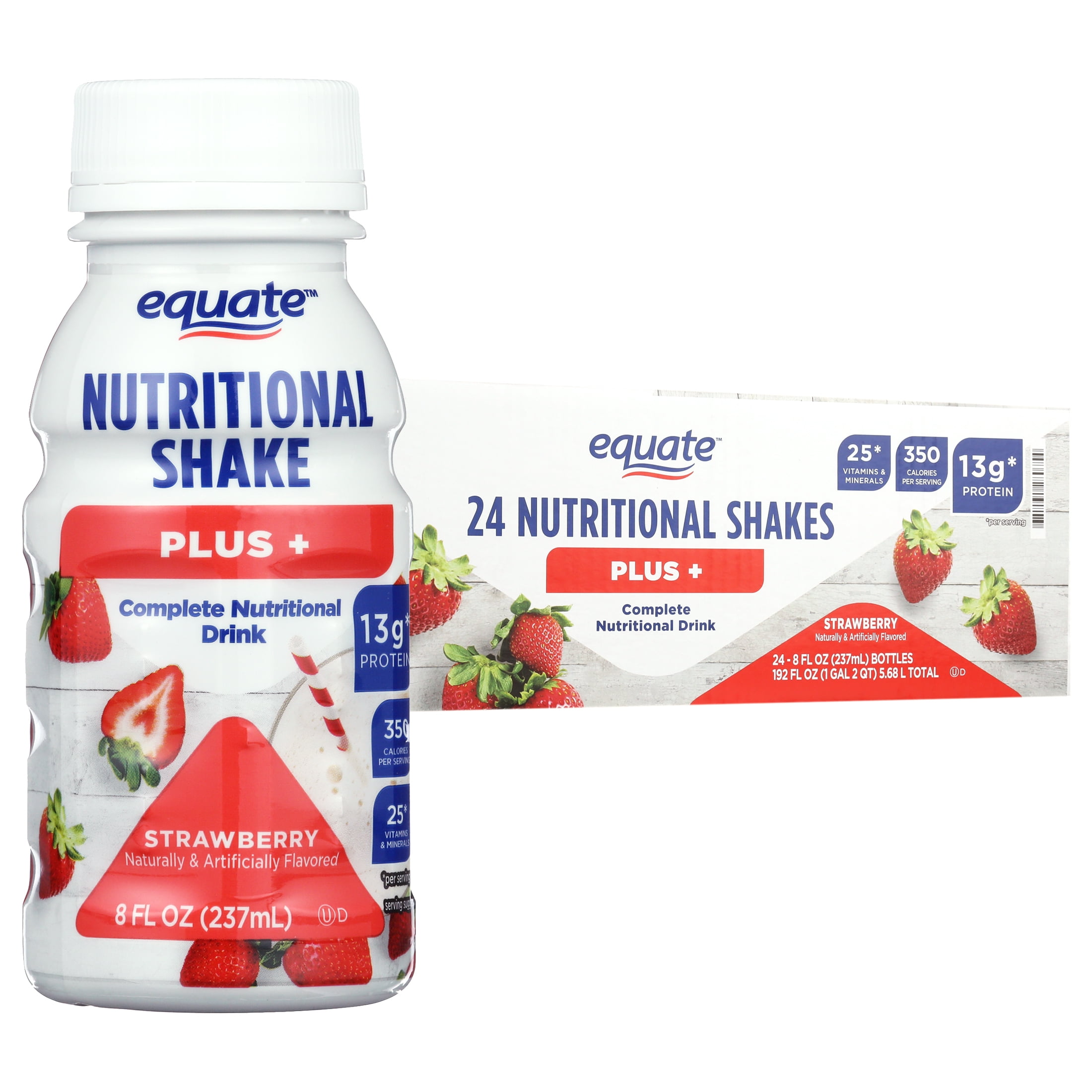 Equate Nutritional Shake Plus, Strawberry, 8 fl oz, 24 Count