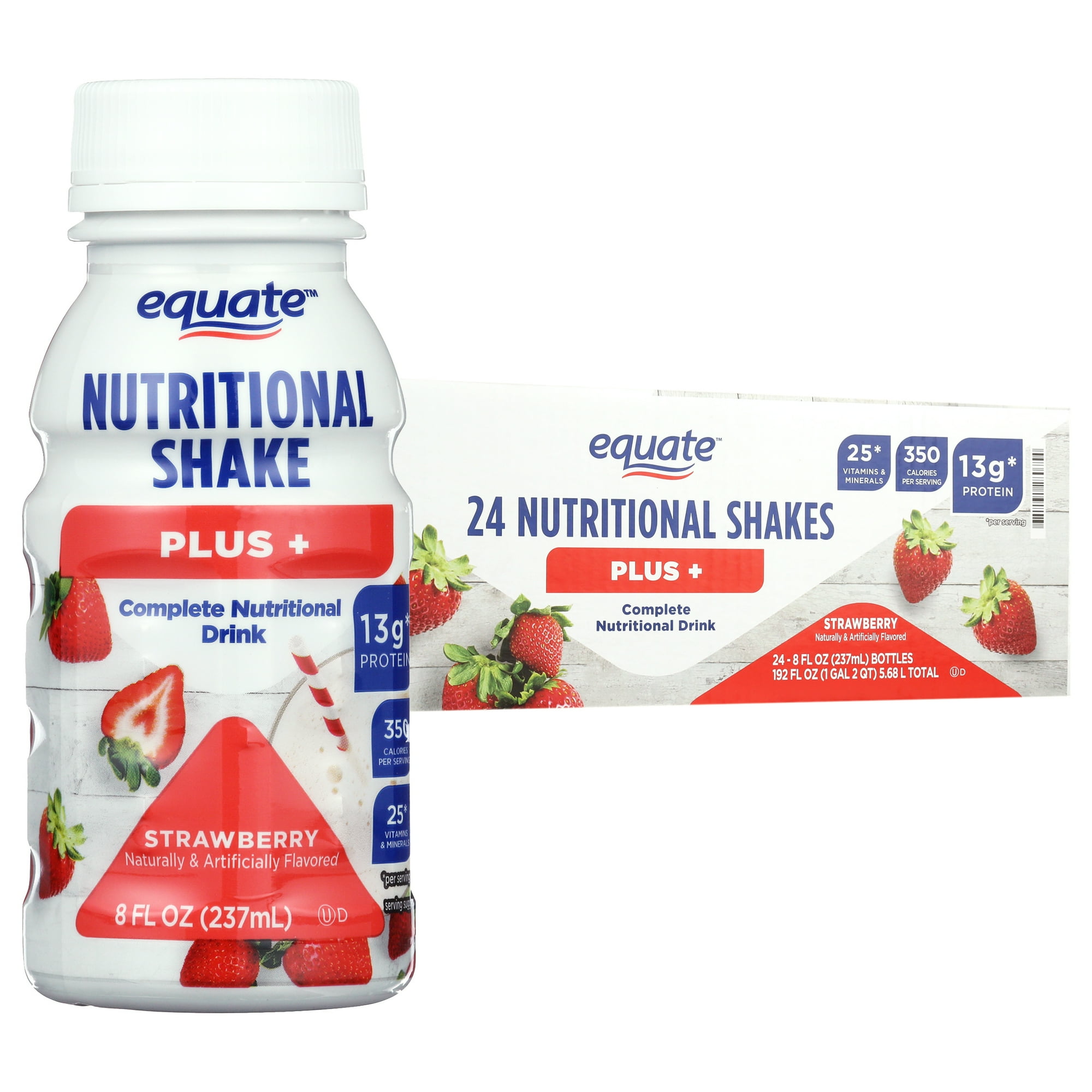 Equate Nutritional Shake Plus, Strawberry, 8 fl oz, 24 Count