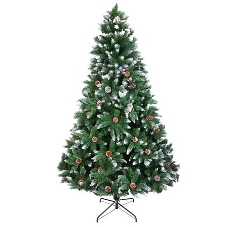 CLEARANCE! Flocked Christmas Trees with 61 Pine Cones, SEGMART 7ft Xmas Pine Tree with 1300 Tips, Snow, Solid Metal Legs, Easy Assembly, Perfect for Indoor and Outdoor Holiday Decoration,