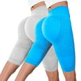 thumbnail image 2 of Pantalons de Compression Texturés pour Femmes, Shorts de Yoga Taille Haute, Ensemble 2 Pcs avec Design Sans Couture, Contrôle du Ventre, pour Gym, Course et Entraînement Quotidien, Bleu Clair TG, 2 of 4