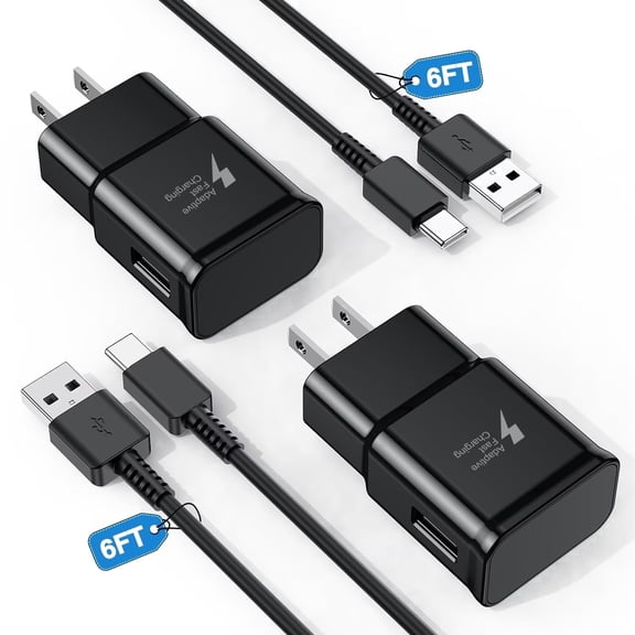 2-Pack USB-C Charger Type C Charger Super Fast Charging 18W Charger Block with 6FT Android Phone Charger Cable Compatible Samsung Galaxy S26/S26 Ultra/S25/S24/S23/S22/S21