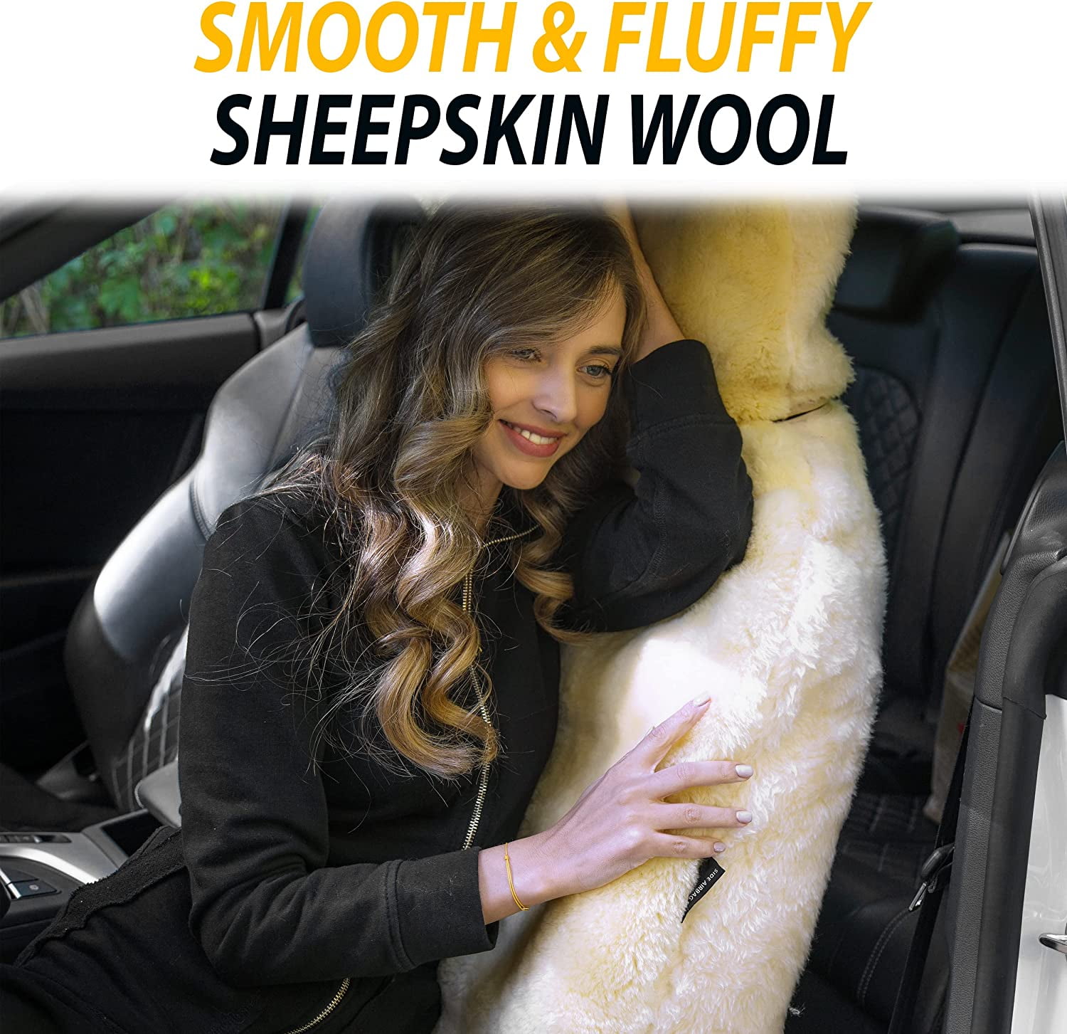 Zone Tech Genuine Sheepskin Ivory Car Seat Cover, Fluffy Luxury Wool Front Seat Covers, Universal Fits Car, Truck, SUV, & Van