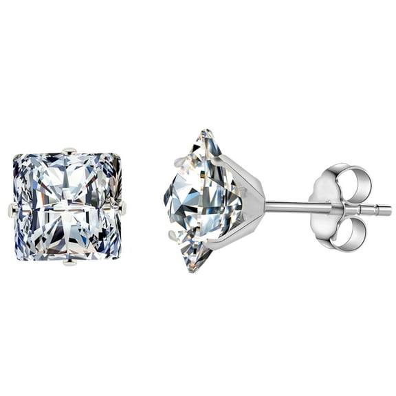 6mm Cubic Zirconia Stud Earrings for Women 316L Surgical Steel Square
