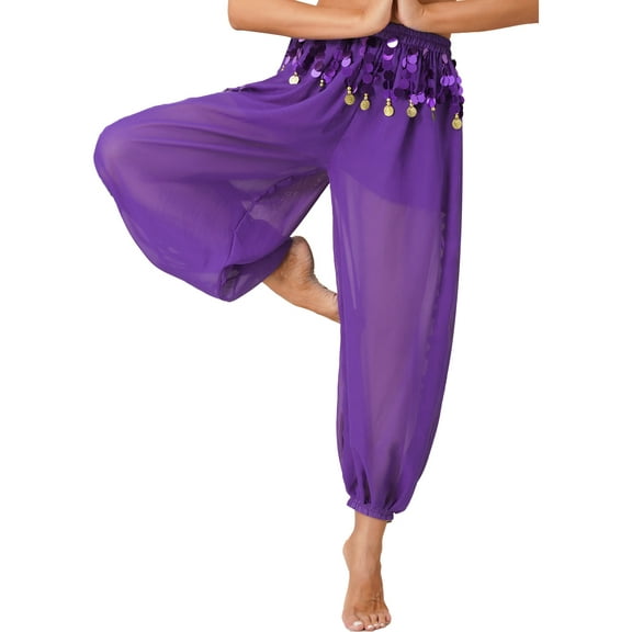 MSemis Women's Belly Dance Pants Bloomers Arabic Loose Lantern Pants Purple One Size