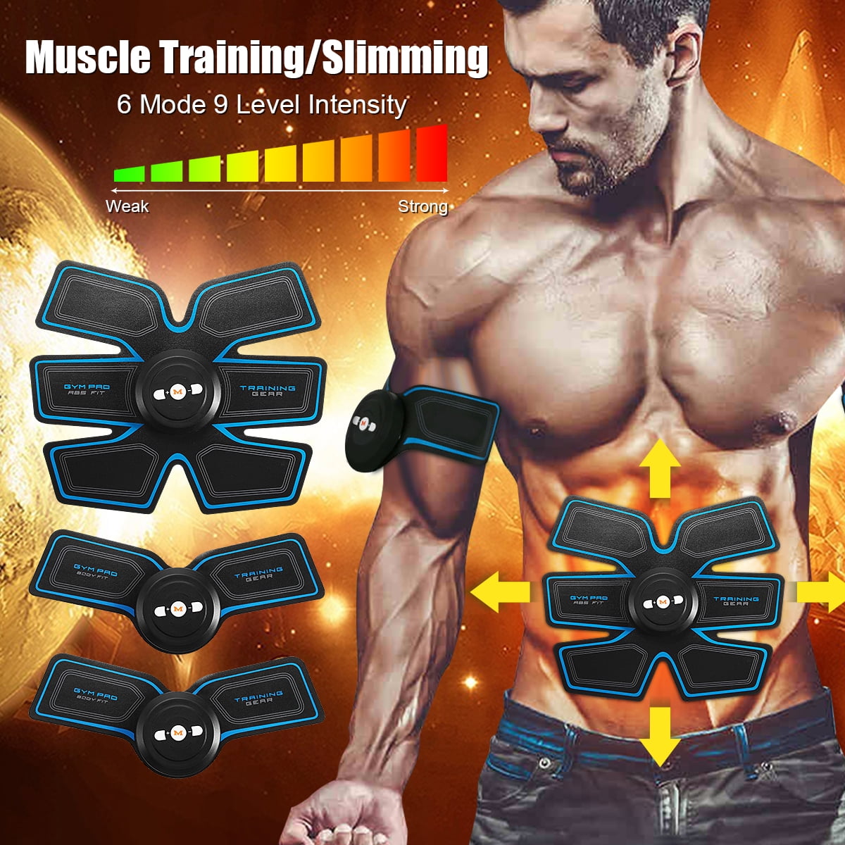 USB Rechargeable ABS Stimulator, Muscle Training Gear Abdominal Trainer Body Home Exercise Shape Fitness by