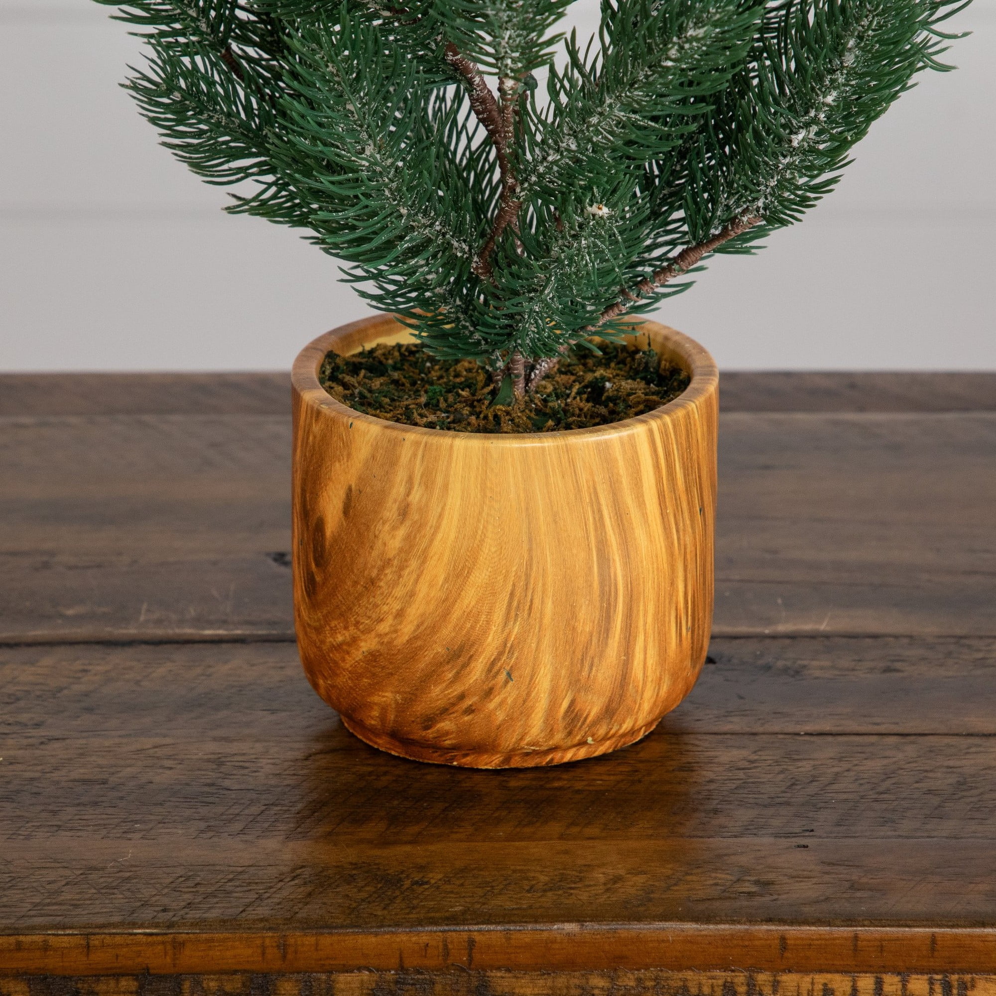 23in. Artificial Christmas Pine Tree in Decorative Wood Planter