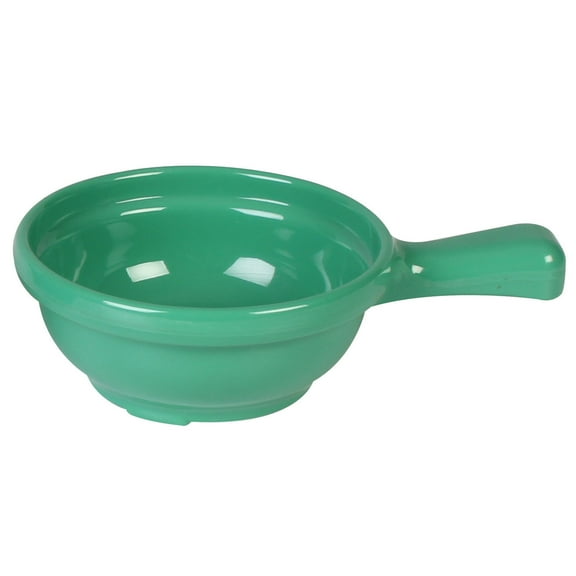 Excellante Color Green Melamine Dinnerware Collection 10 oz., 4-1/4" x 6-3/4" x 2", Soup Bowl with Handle, Comes in Dozen
