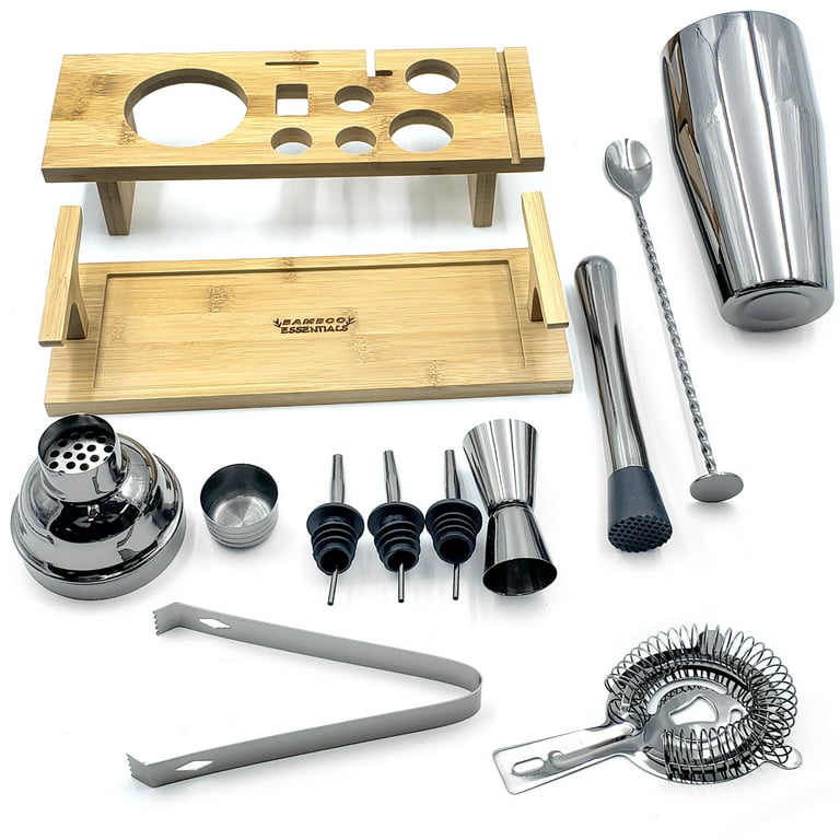 Bartender Kit: 10-Piece Bar Tool Set with Stylish Bamboo Stand  Perfect  Home Bartending Kit and Martini Cocktail Shaker Set For an Awesome Drink  Mixing Experience (Gun-Metal Black)