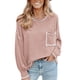 thumbnail image 1 of Blusa de mujer de fibra de poliéster con cuello redondo y hombros caídos, camisa informal de manga larga para mujer para Otoño Invierno Rosa XL, 1 of 6