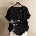 thumbnail image 2 of JTZGDY Plus Size Cotton Linen Tops for Women Summer Short Sleeve Boho Embroidered Floral Print Shirts Round Neck Casual Oversized Tunic Blouse Black XXXL, 2 of 4