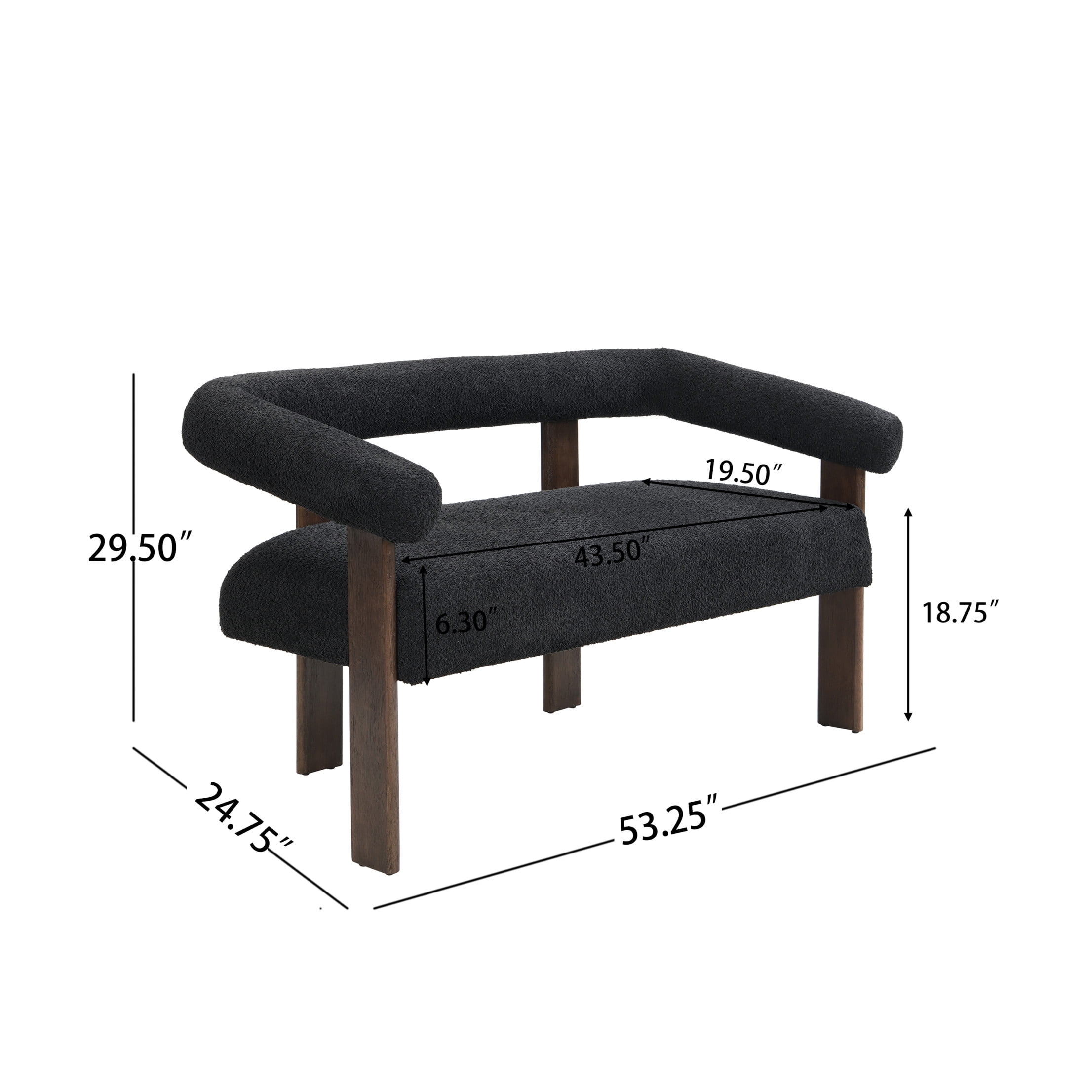 Christopher Knight Home 53" Curved Arm Upholstery Loveseat, Wood Frame, Modern Accent Sofa, Black+Brown