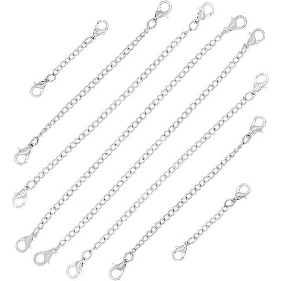 8 Pcs/Set Stainless Steel Extended Extension Chains Tail Extender for Jewelry Making Findings Necklace Bracelet Chain (Silver)
