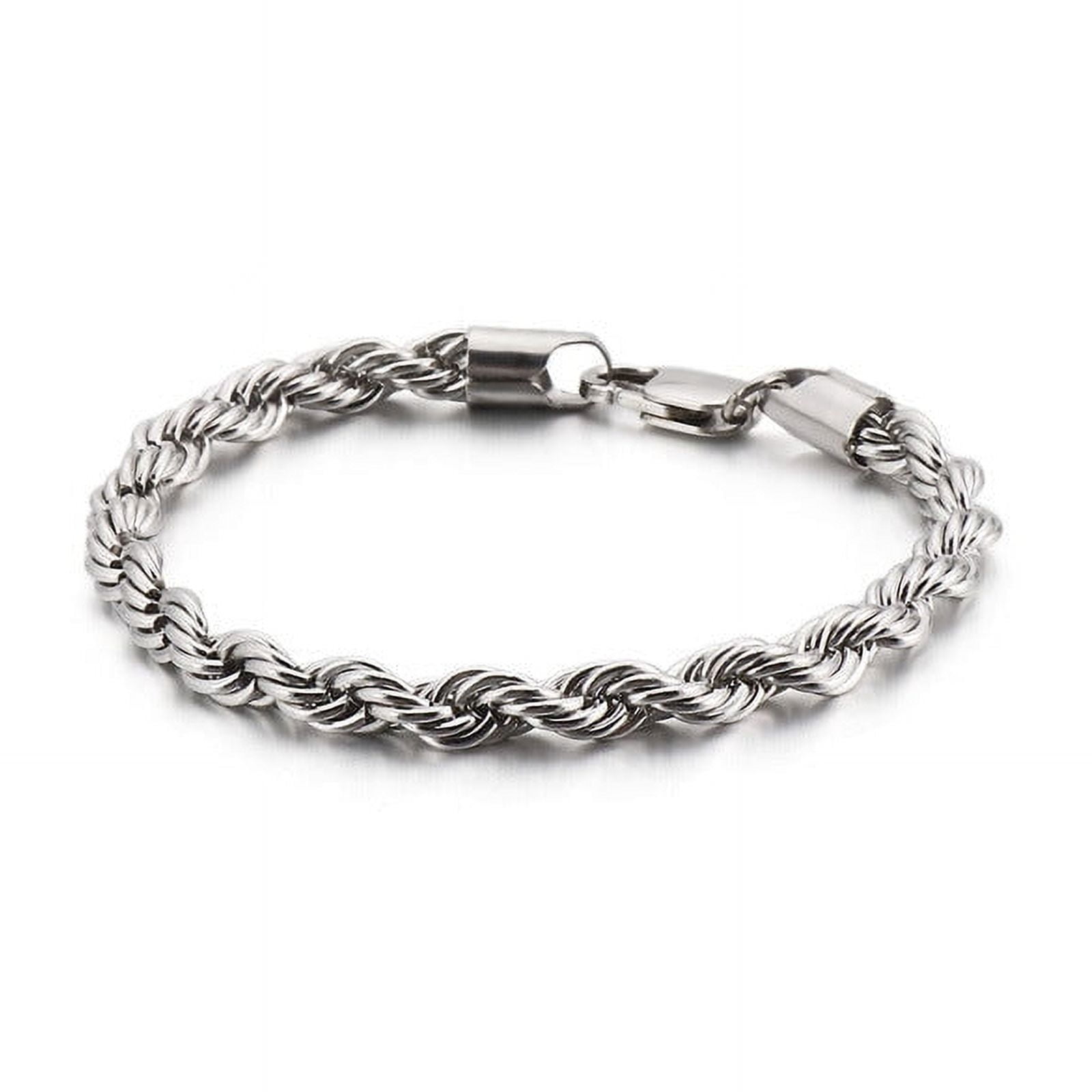 Men's Stainless Steel Braided Bracelet Twisted Rope Bracelet Fashion Plated Twist Chain Bracelet Elegant Silver and Black Tone Jewelry
