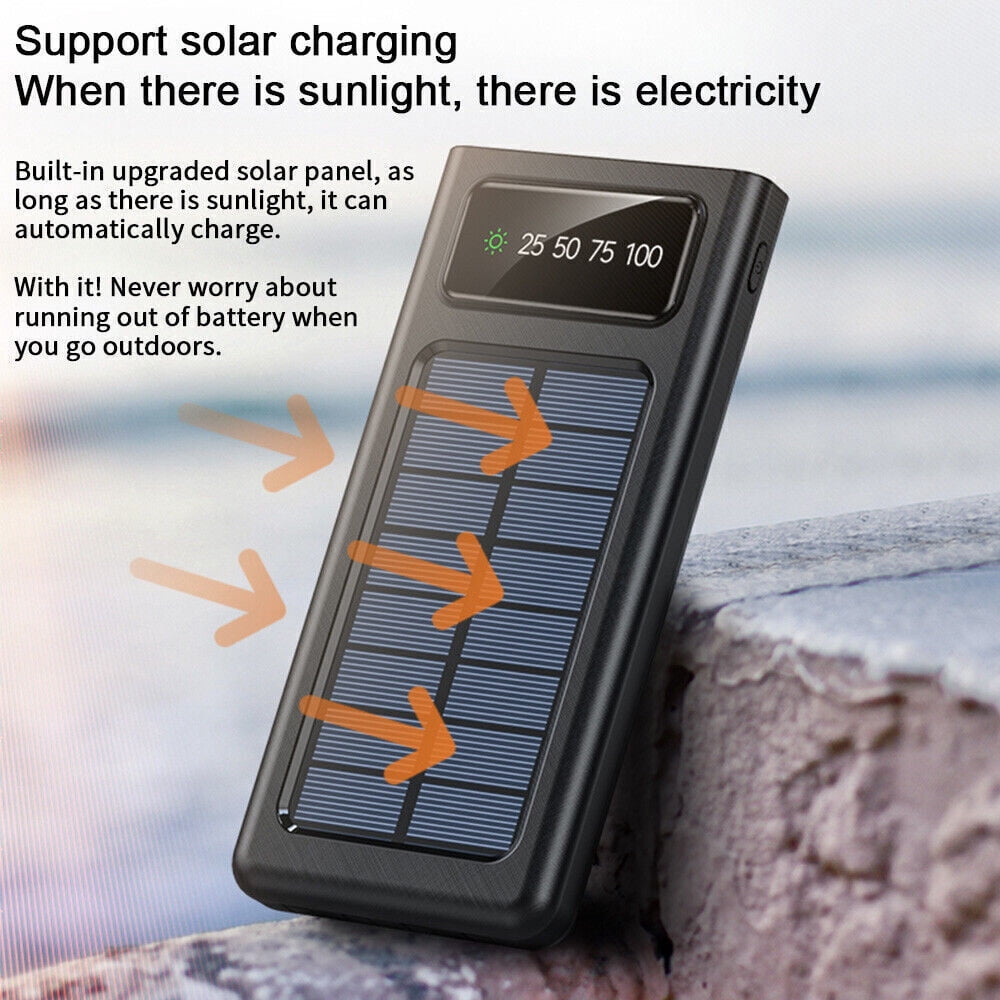 LED Solar Power Bank, 10000mAh Solar Charger Power Bank, Portable Charger Fast Charge External Battery Pack for Outdoor