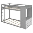 thumbnail image 6 of Newest Twin over Twin Bunk Bed with 4 Drawers & Wardrobe, Modern Wood Frame with Light Strip and Pegboards, Gray, 6 of 13